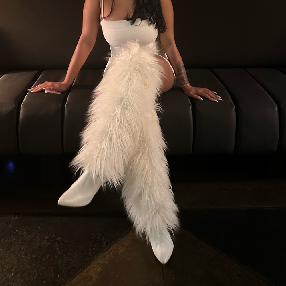 White Furry Over the Knee Boots
